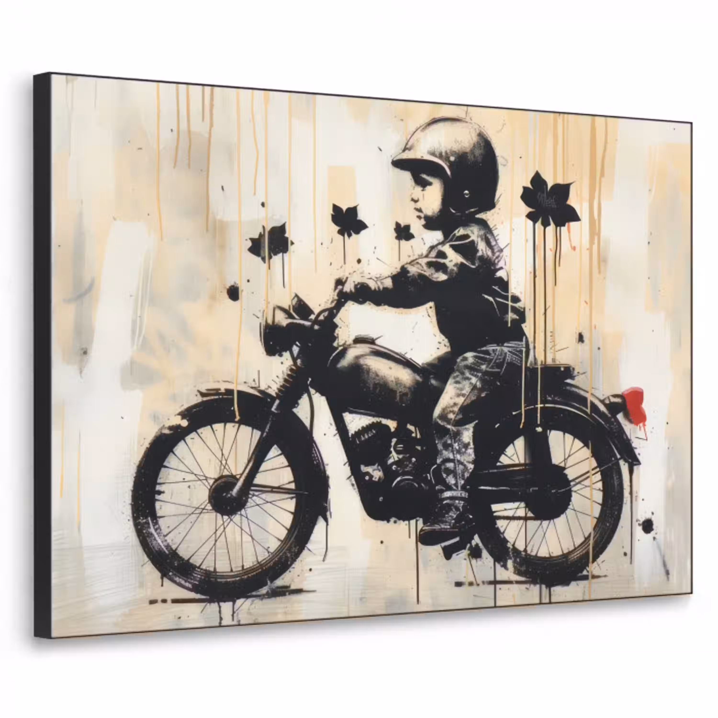 Street art - Motor - Jongen - Graffiti - Banksy Style Textielframe - compleet frame klein -3d