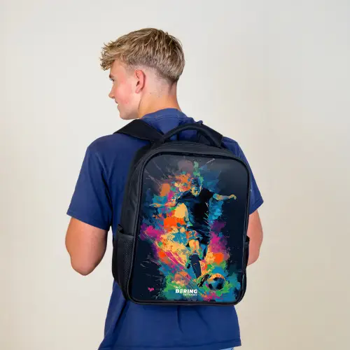 Neon - Voetballer - Kleurrijk Rugzak - Zwart middel -sfeer8