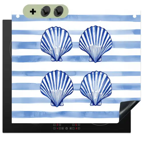 Vier schelpen - Blauw - Wit - Strepen Inductie beschemer met haakjes middel -3d
