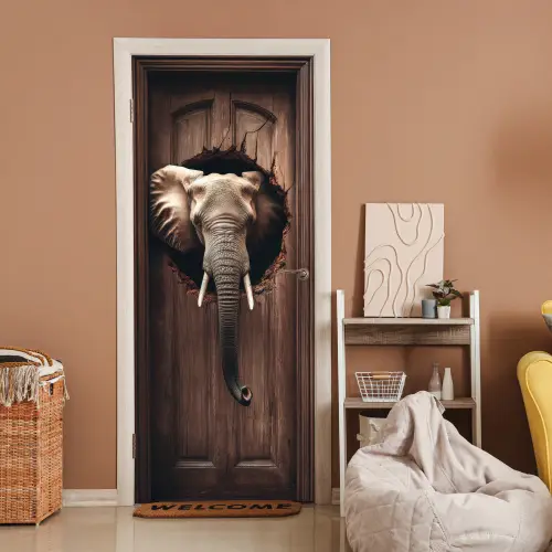 Olifant - Doorkijk - Deur - Houtlook deurposter klein -sfeer1