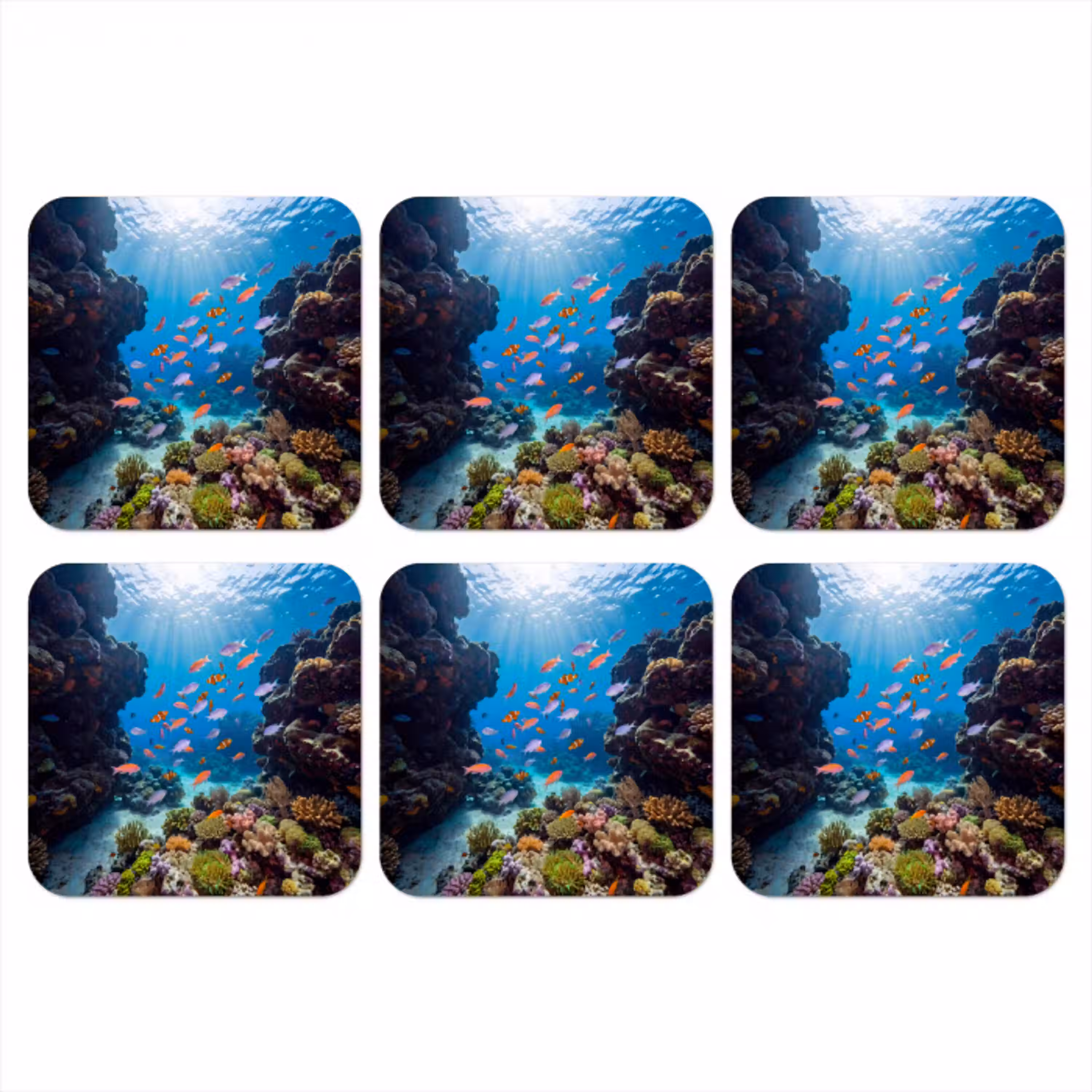 Vis - Koraalrif - Onderwater - Levendig - Blauw onderzetter kurk middel -3d