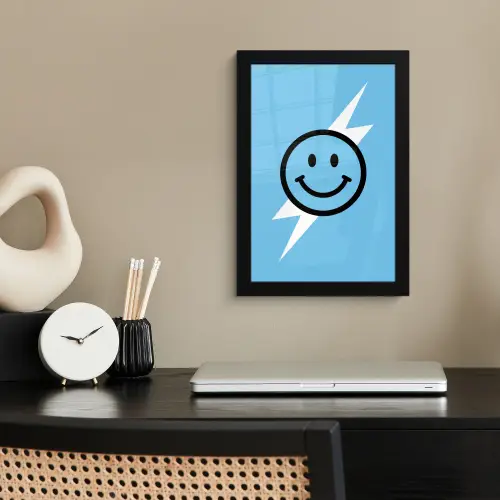 Smiley - Blauw - Bliksem fotolijst zwart zonder passe partout klein -sfeer1