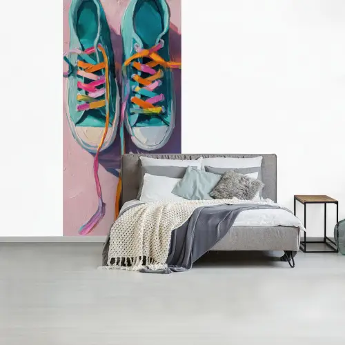 Sneakers - Veters - Kleurrijk - Schaduw fotobehang vinyl groot -slaapkamer