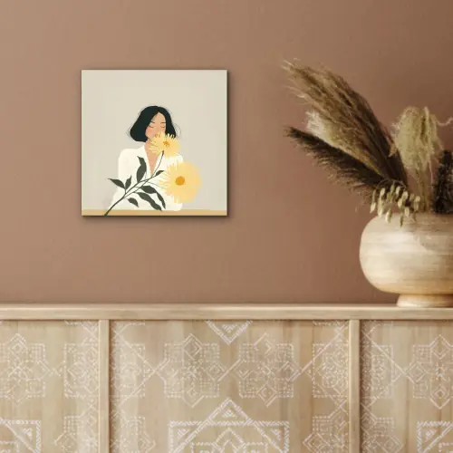 Vrouw - Bloem - Geel - Minimalistisch aluminium wit klein -sfeer4