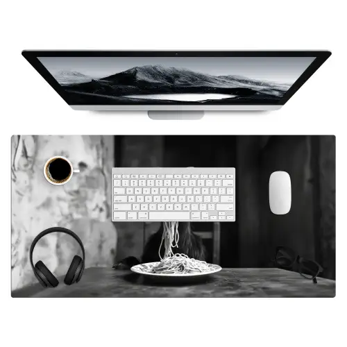Geit - Bord - Spaghetti - Zwart Wit Muismat XXL klein -3d