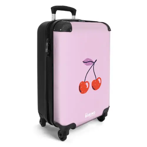 Patronen - Kers op lichtroze achtergrond NBS - Handbagage koffer - Kinderen Unisex middel -productfoto_3d