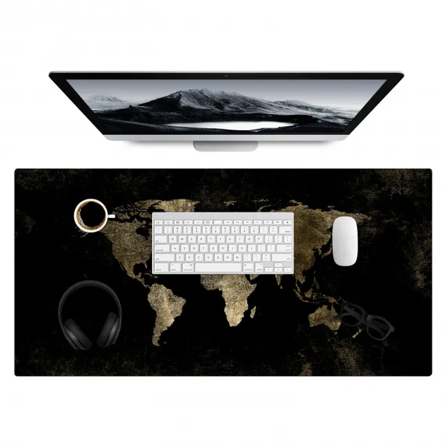 Desk Mat - World map - Black - Gold