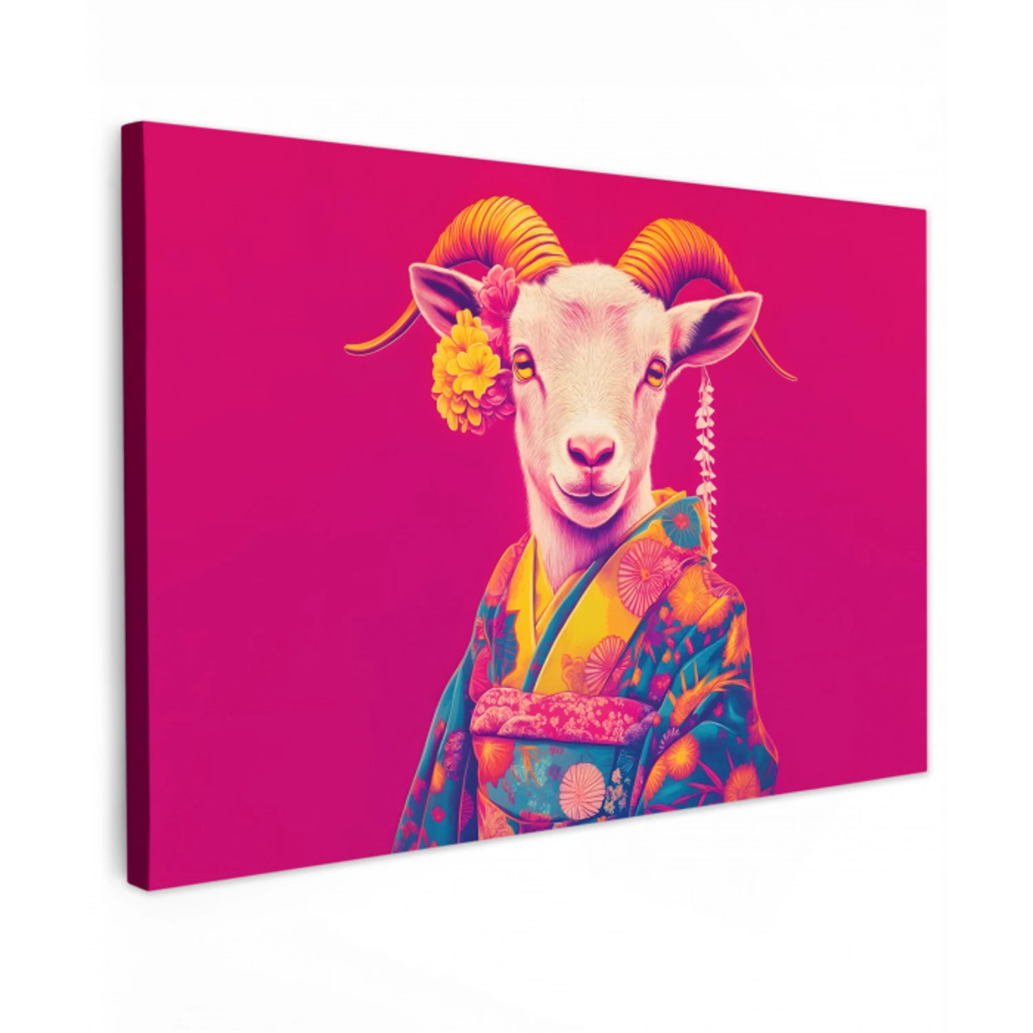 Geit - Hoorns - Kimono - Kleurrijk canvas 2cm klein -z3d