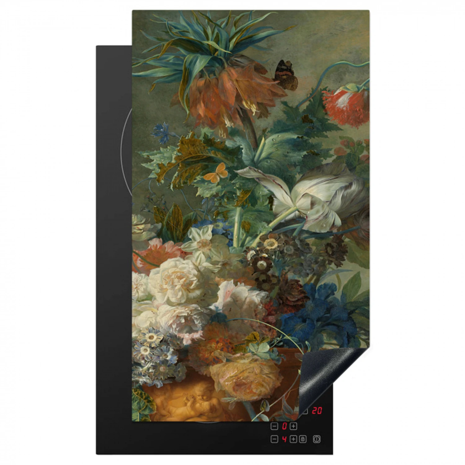 Stilleven met bloemen - Schilderij van Jan van Huysum Inductie beschermer vinyl 3mm middel -3d