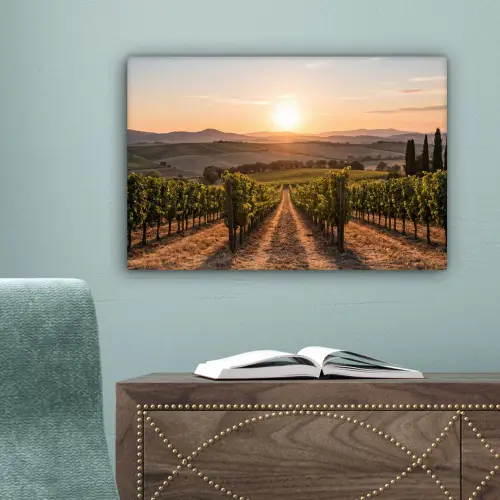 Wijngaard - Zonsondergang - Landschap canvas 2cm klein -sfeer4