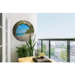 Strand - Zee - Doorkijk - Zomer Wandcirkel tuinposter met ringen klein -buiten1