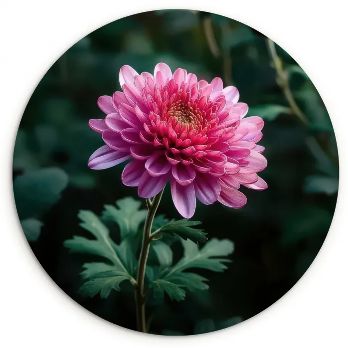Blad - Chrysant - Roze - Schaduw Wandcirkel kunststof plaat 5mm dik klein -3d