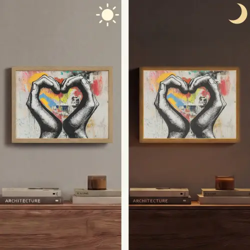 Handen - Hart - Street art - Graffiti Light Box met batterij (Wandlamp) middel -sfeer3