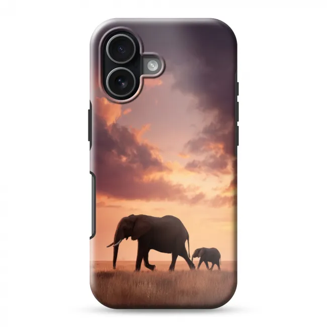 Telefoonhoesje Toughcase - Olifanten - Grasland - Zonsondergang