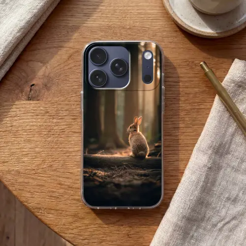 Konijn - Bos - Zonnestralen Telefoonhoesje iPhone 17 Pro klein -sfeer1