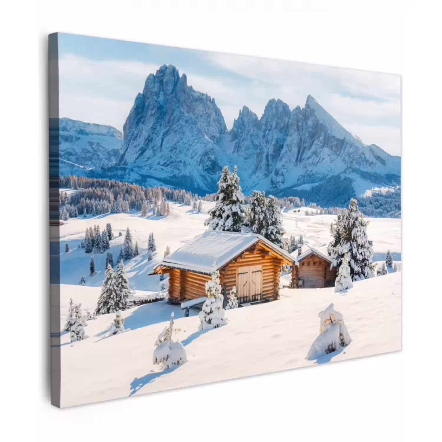 Leinwandbild - Winter - Hütte - Berge - Aussicht - Schnee