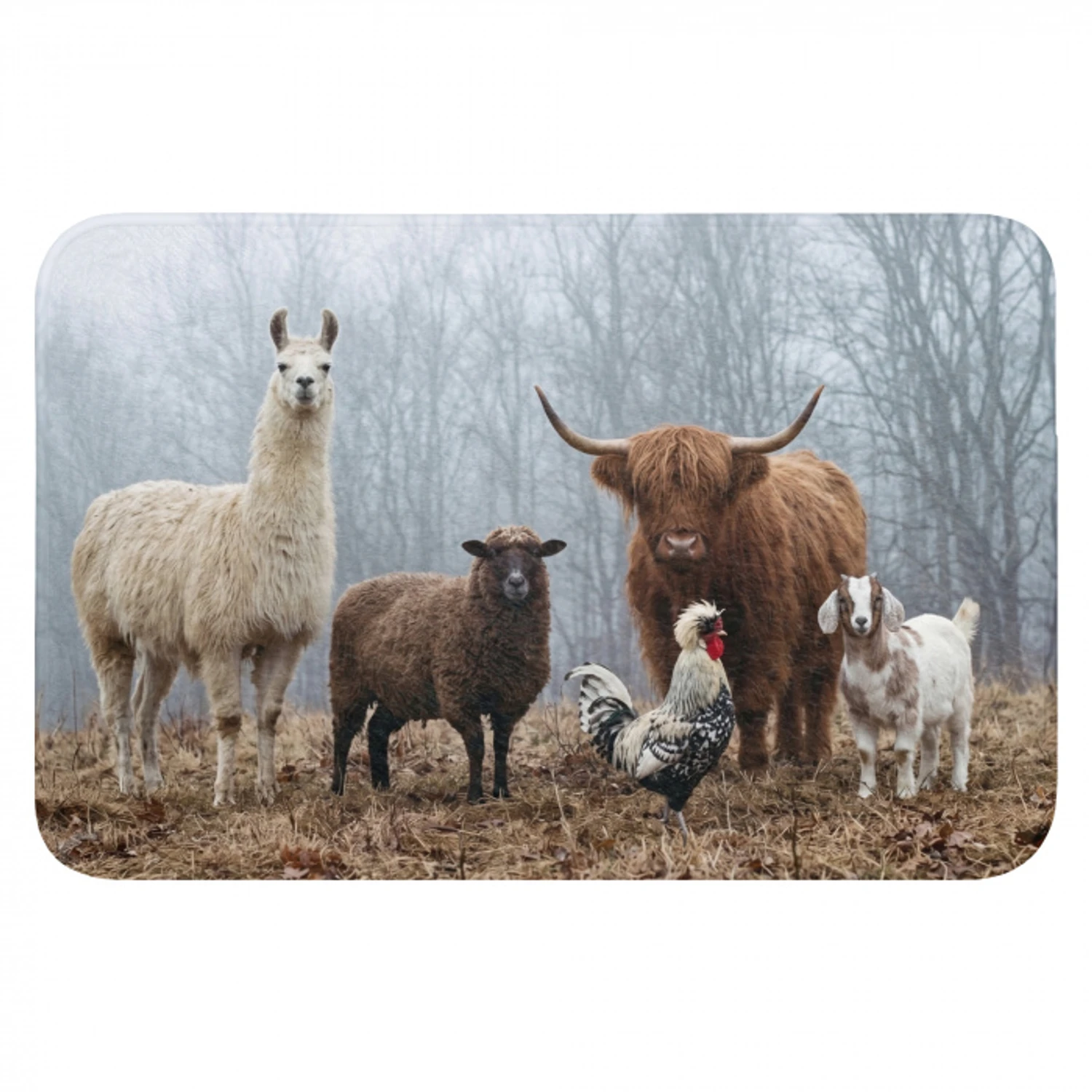 Boerderijdieren - Groep - Mist - Natuur - Rustiek Badmat klein -3d