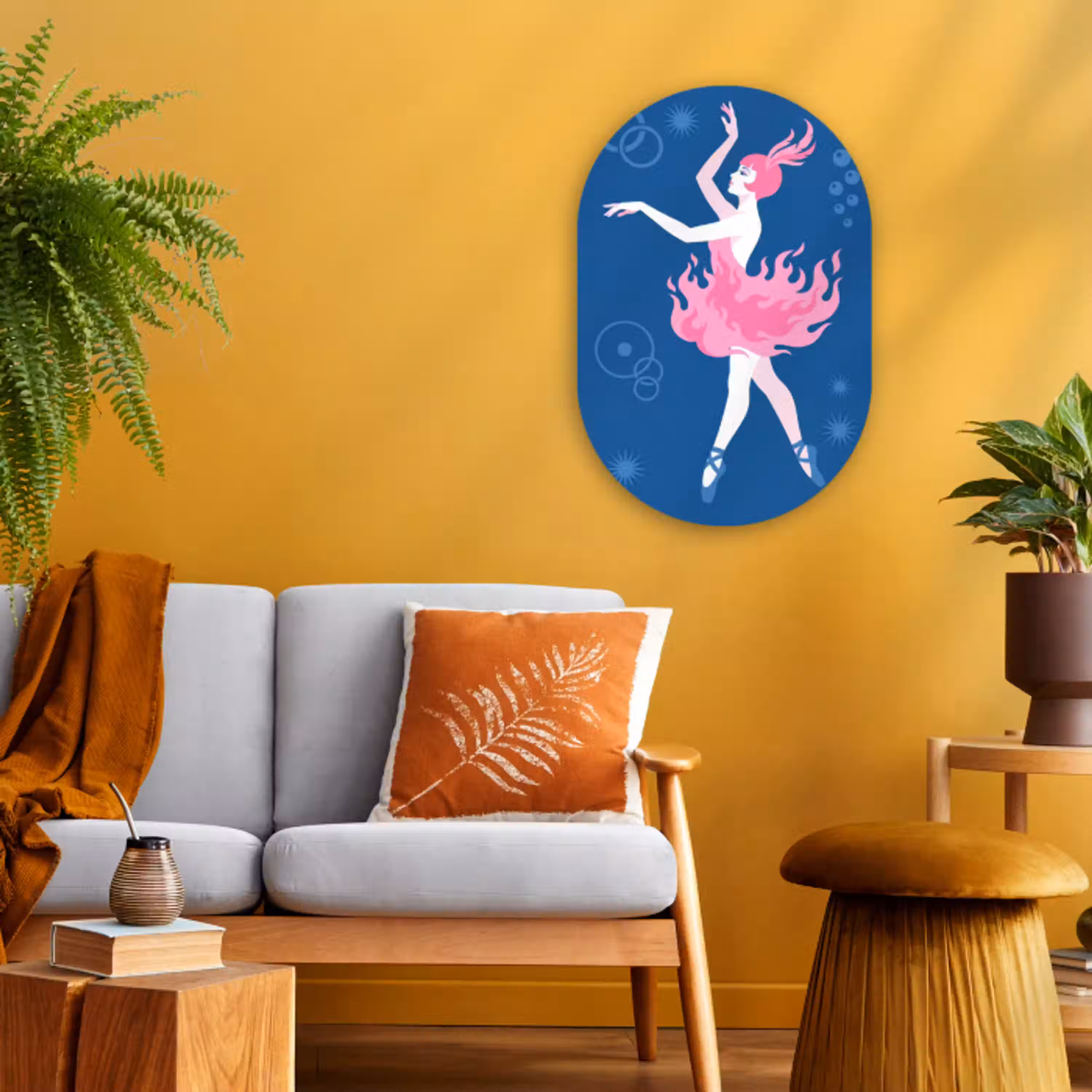 Danseres - Vlammenrok - Abstract - Roze - Blauw Wandcirkel Ovaal Forex klein -sfeer4