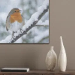 Roodborstje - Tak - Sneeuw - Winter - Levendig PET vilt klein -sfeer6_closeup