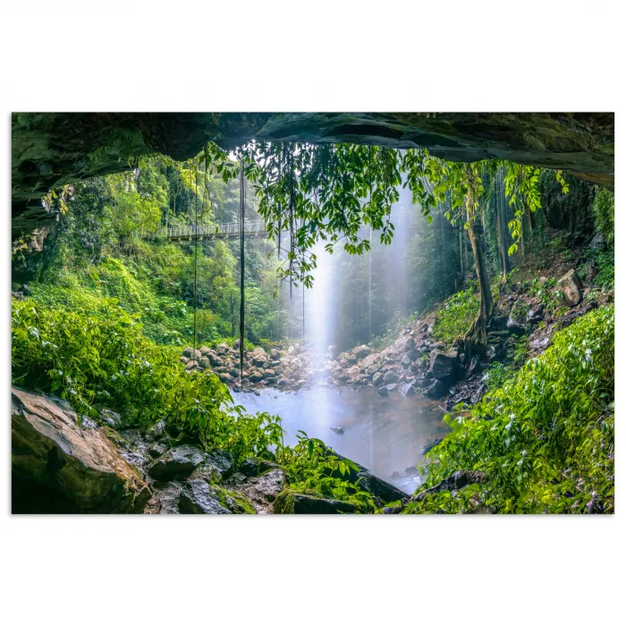 Jungle - Regenwoud - Water - Waterval - Planten poster papier klein -3d