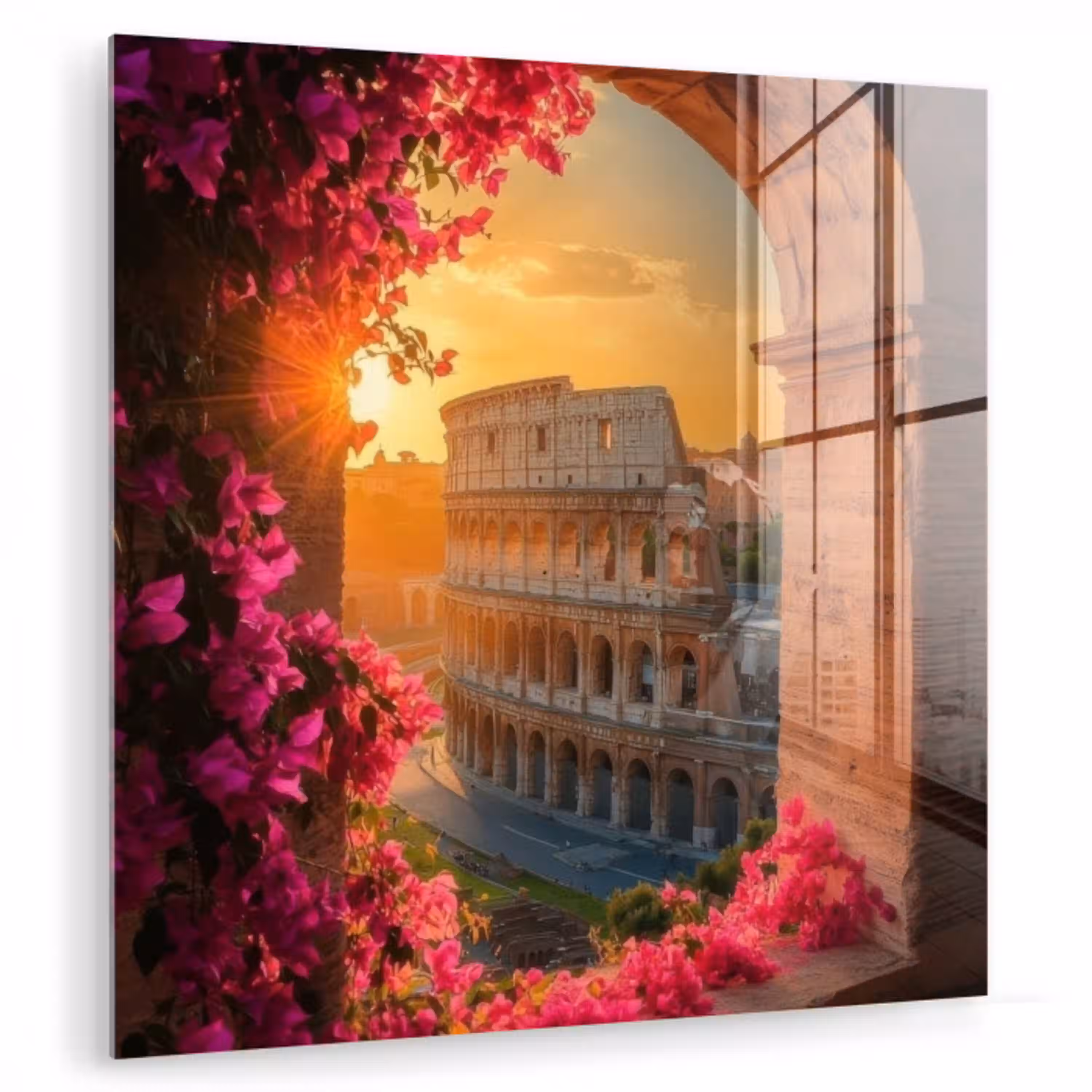 Colosseum - Rome - Roze Bloemen plexiglas 5mm klein -zzzproduct_nieuw