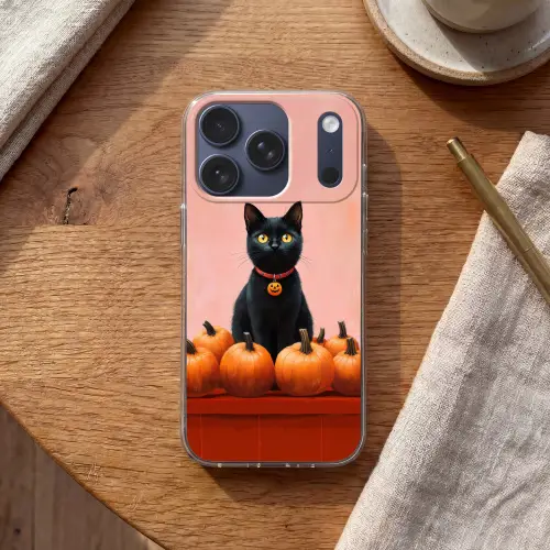 Kat - Pompoen - Roze Telefoonhoesje iPhone 17 Pro klein -sfeer1