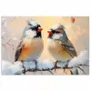 Vogels - Tak - Winter - Sneeuw poster papier klein -3d