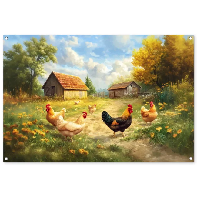 Tuinposter - Kippen - Landelijke rust - Natuur