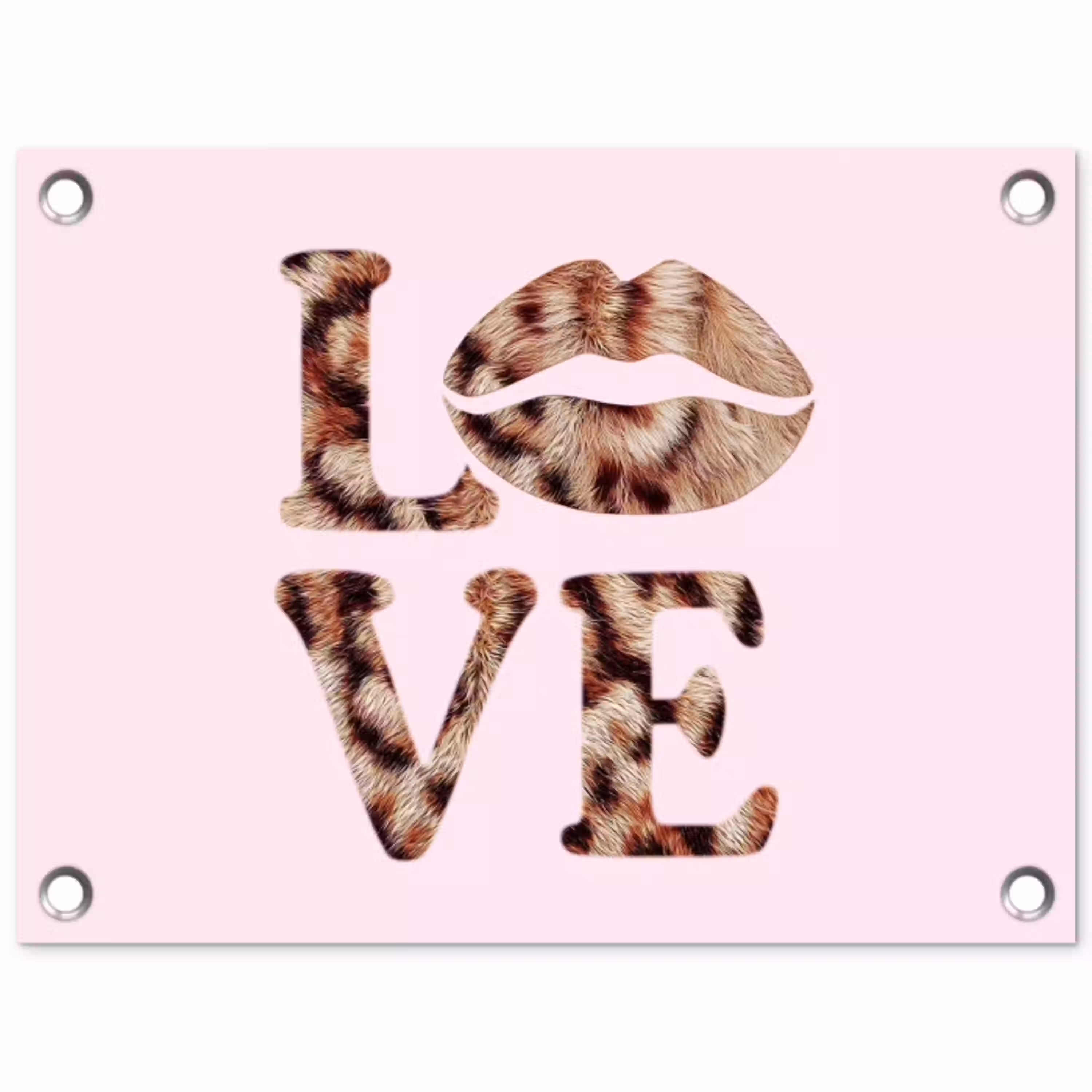 Tekst - Love - Pantervacht - Lichtroze tuinposter los doek klein -3d