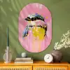 Vogel - Roze - Geel - Blauw Wandcirkel Ovaal Glas middel -sfeer2