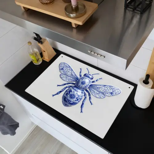Bij - Modern - Delfts - Blauw Inductie beschemer met haakjes klein -sfeer1