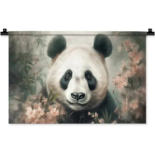 Panda - Dieren - Bloemen - Planten Wandkleed katoen klein -zz3d