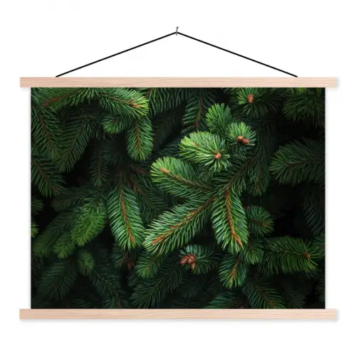 Sparrentakken - Knoppen - Naalden - Groen textielposter latten blank klein -3d