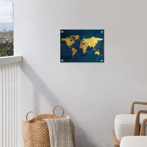 Wereldkaart - Goud - Donkerblauw tuinposter los doek klein -sfeer8