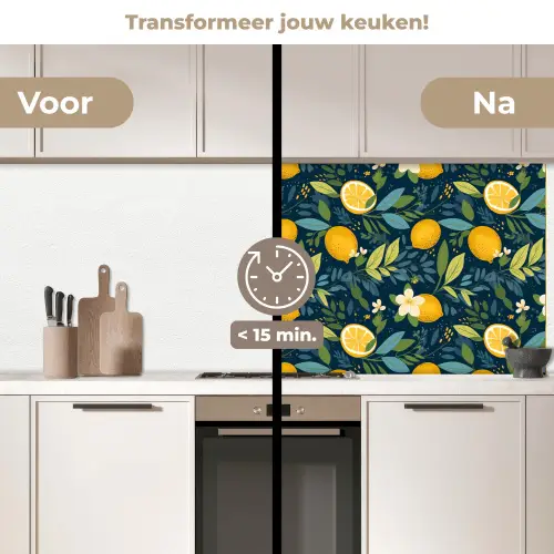 Bloemen - Bladeren - Citroenen - Blauw keuken achterwand 2 middel 871 -voor-na2_NL