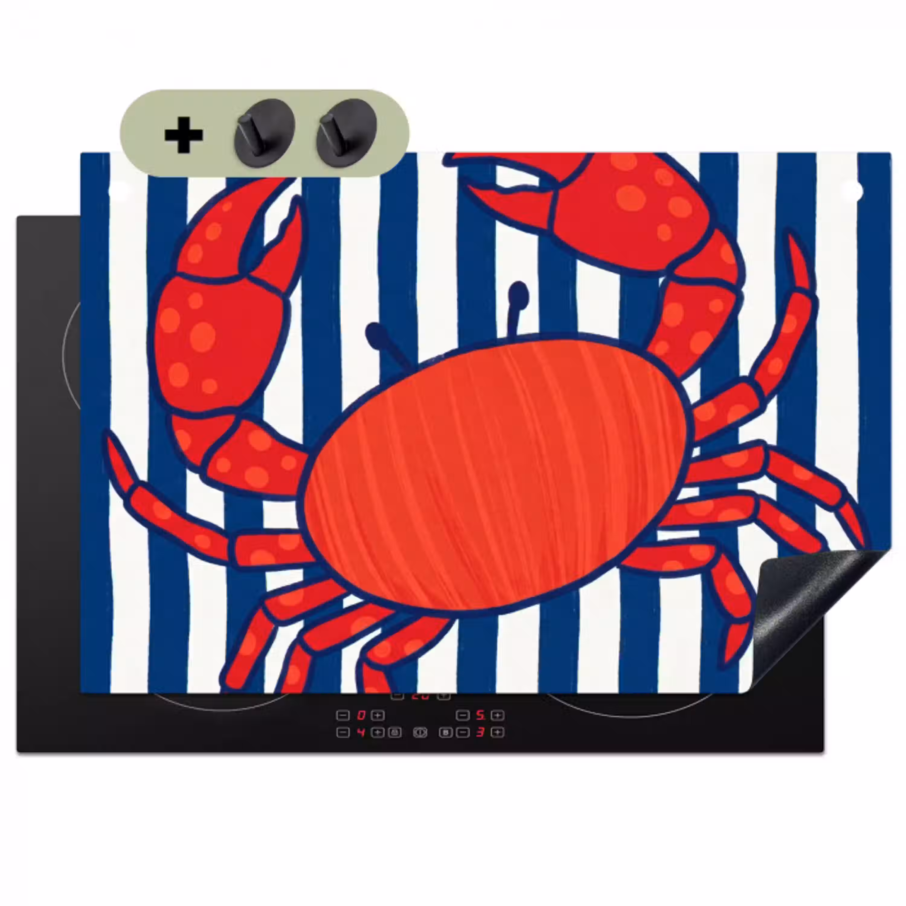Krab - Strepen - Zeeleven - Illustratie - Rood Inductie beschemer met haakjes klein -3d