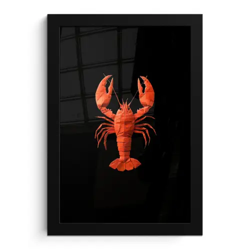 Kreeft - Papier - Origami papier - Rood fotolijst zwart zonder passe partout klein -3d