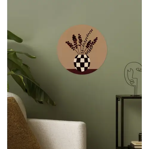 Minimalistisch - Vaas - Bloemen - Bruin Wandcirkel behangsticker klein -sfeer2
