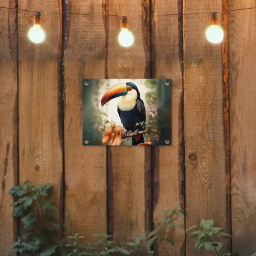 Toekan - Vogel - Bloemen - Planten tuinposter los doek klein -sfeer1