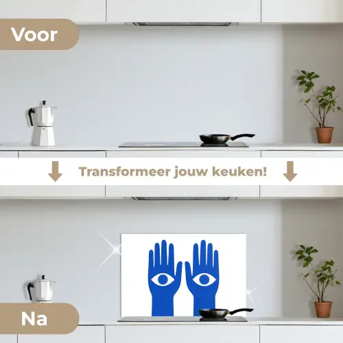 Handen - Twee - Ogen - Blauw keuken achterwand spatscherm klein -voor_na_NL