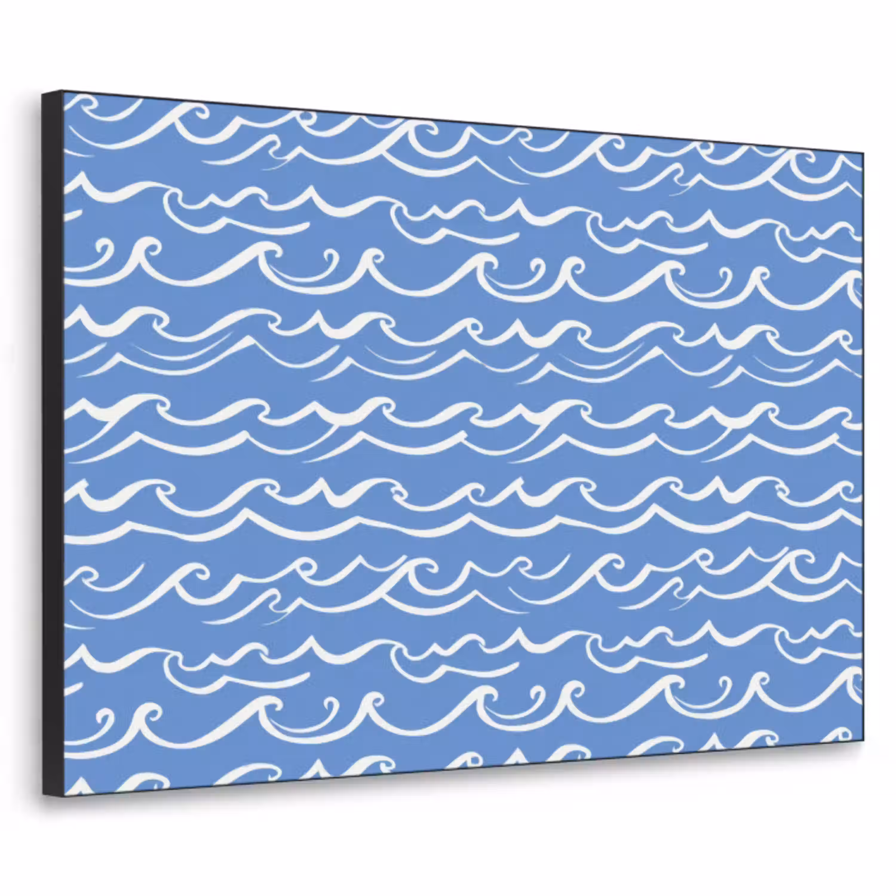 Blauw - Wit - Simpel - Getekend - Golven Textielframe zwart klein 947 -3d