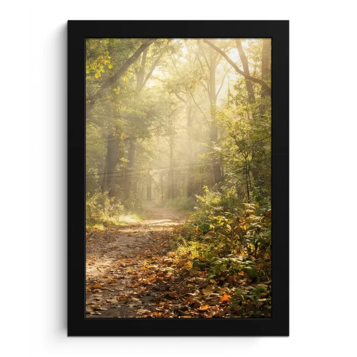 Zonlicht - Bospad - Bomen fotolijst zwart zonder passe partout klein -3d