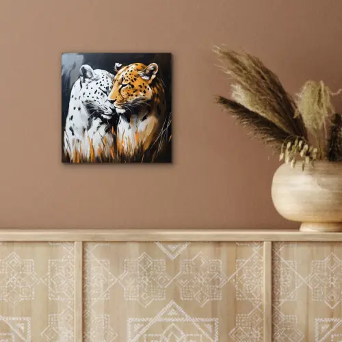 Luipaard - Oranje - Wit - Gras aluminium wit klein -sfeer4