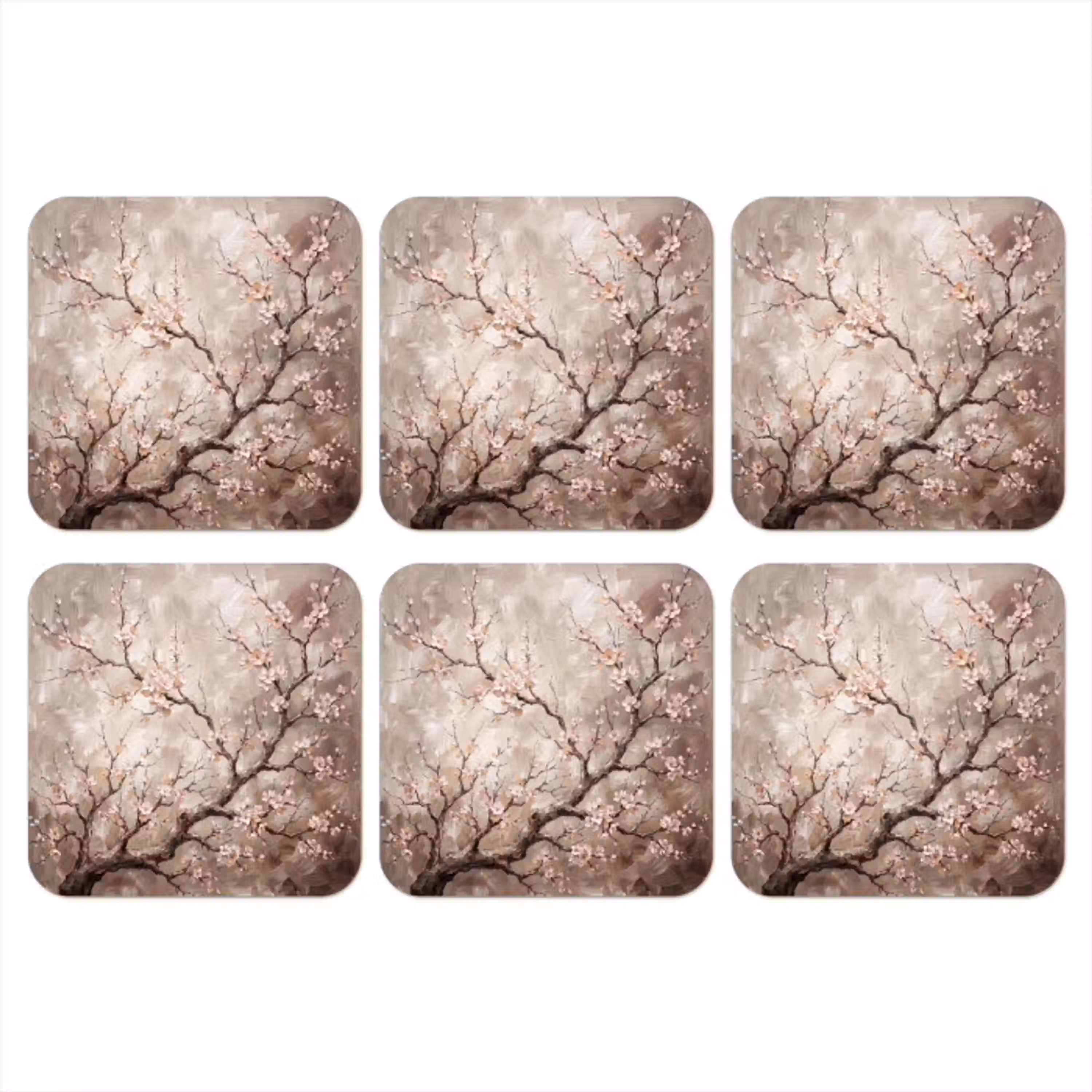 Bloesem - Takken - Schilderij - Beige - Serene onderzetter kurk middel -3d
