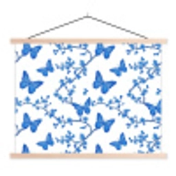Vlinder - Bloemen - Blauw textielposter latten blank klein 122 -3d