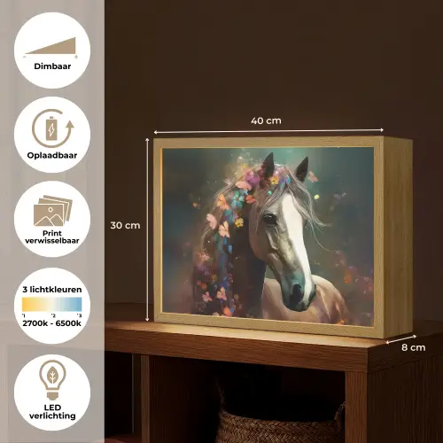 Dieren - Paard - Natuur - Vlinder - Bloemen Light Box met batterij (Wandlamp kind) middel -USP_websiteoverzichtNL