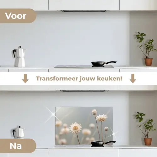 Strobloemen - Wit - Daglicht keuken achterwand spatscherm klein -voor_na_NL
