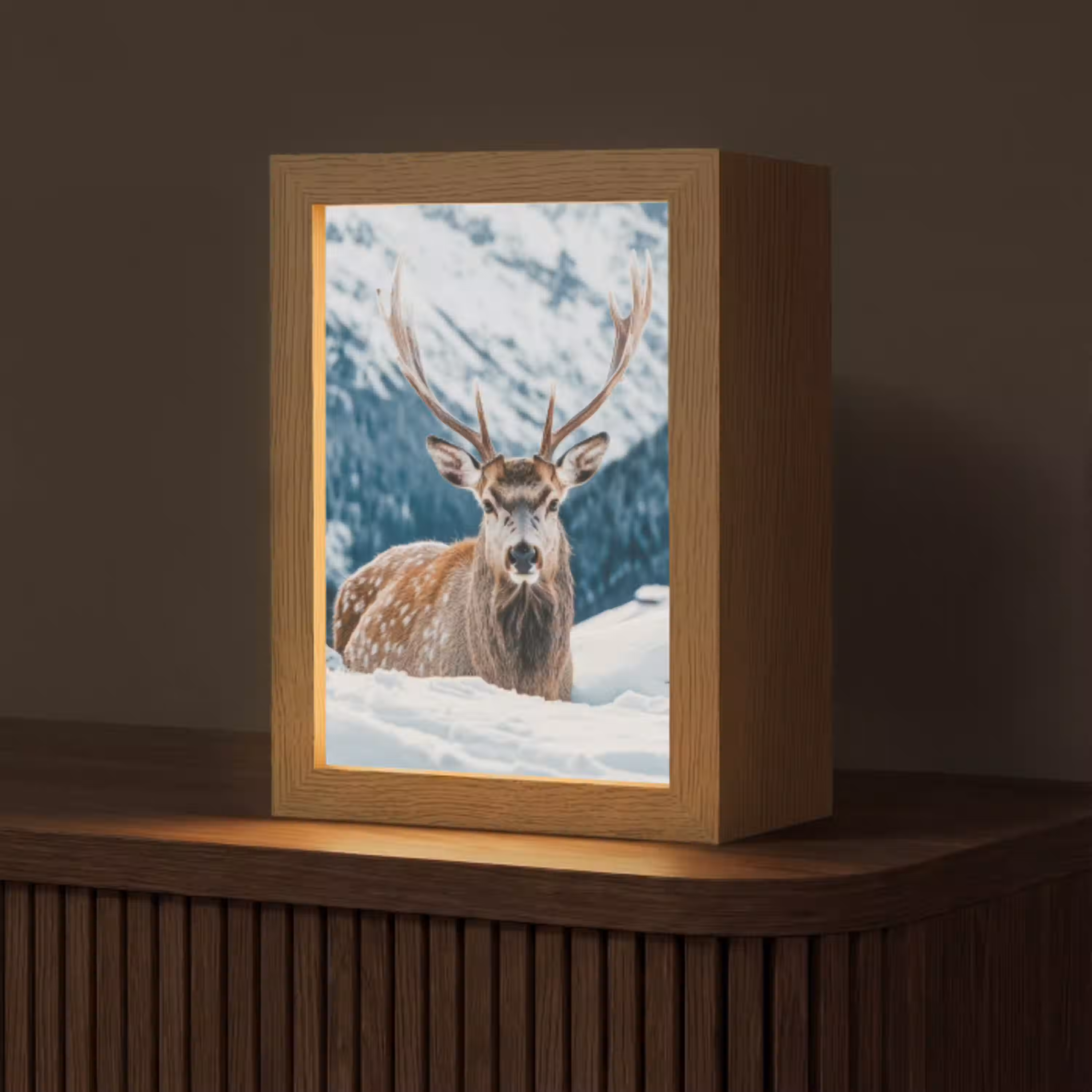 Hert - Landschap - Winter - Natuur - Dieren - Bergen Light Box met kabel (Tafellamp) klein -z3d_website