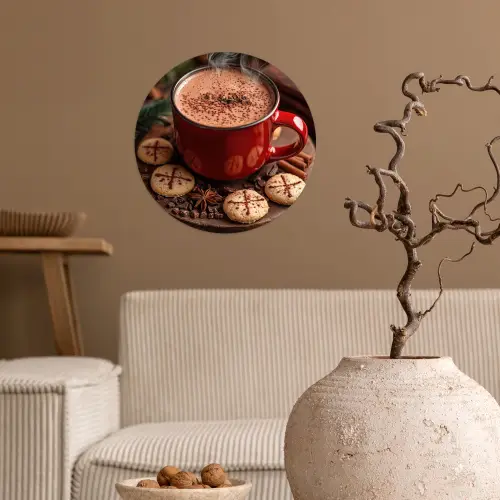Chocolademelk - Mok - Winter - Kerst - Gezelligheid Wandcirkel behangsticker klein -sfeer1