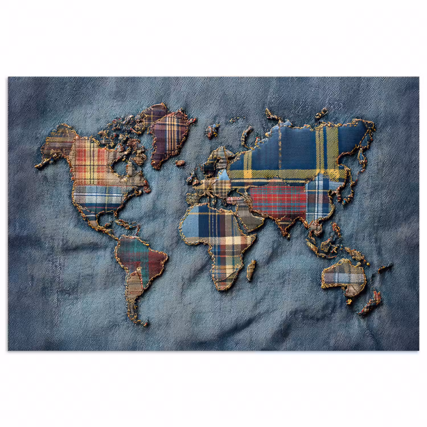 Poster - Weltkarte - Denim - Textilien